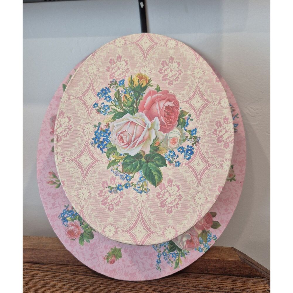 Round Hat Box / Decorative Storage Pink floral print
